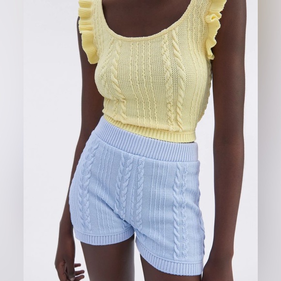 NWT | Zara Canary Yellow Cable Knit Ruffled Crop Top - Picture 2 of 4